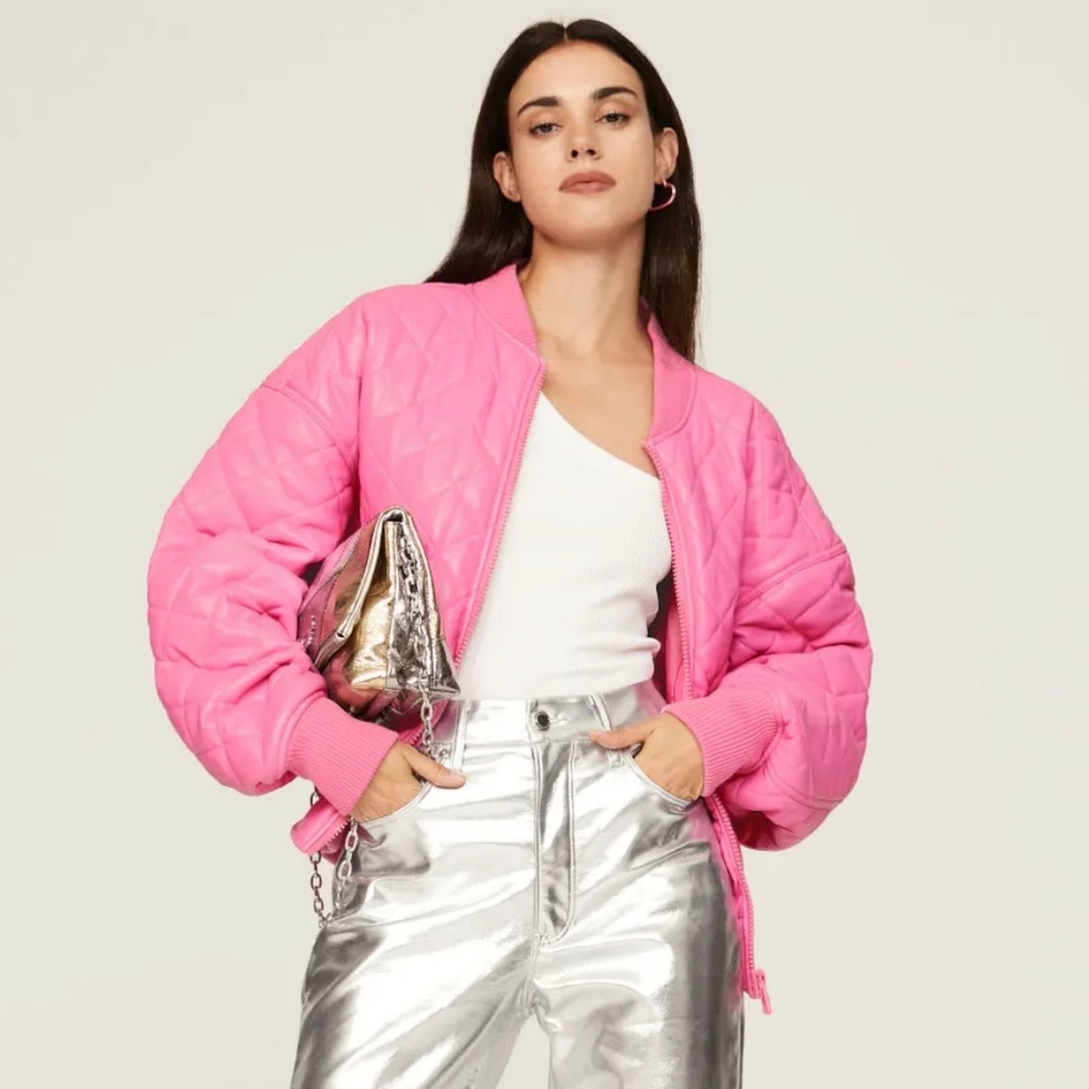 Good American Pink Quilted Jacket